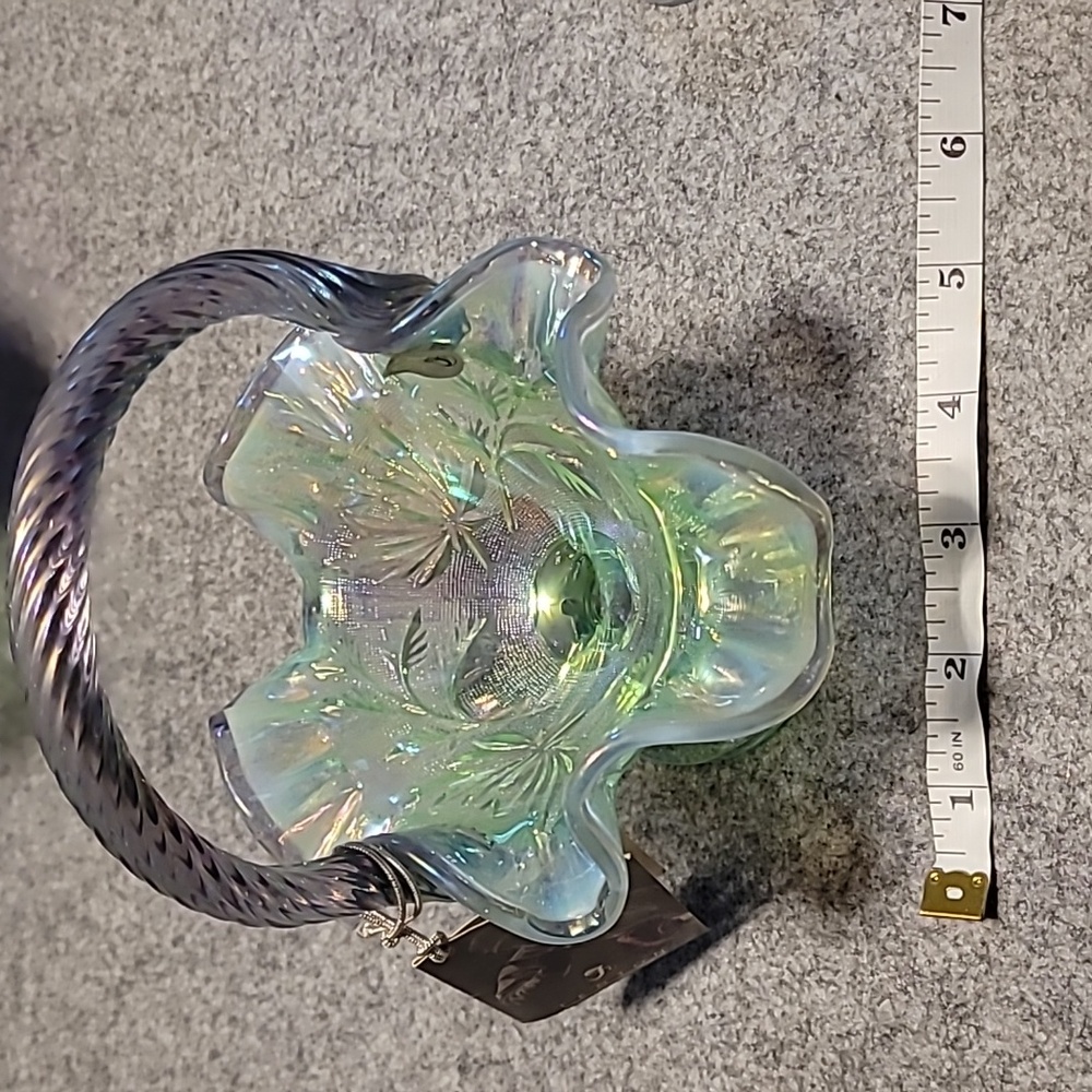 Fenton 95th anniversary willow green opalescent basket